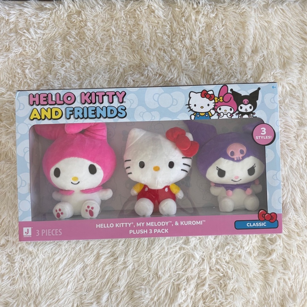 Hello Kitty‎ and Friends Plush 3 Pack: My Melody Kuromi Sanrio Jazwares NEW